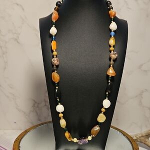 Multicolor Gemstone Beggar Bead vintage Necklace